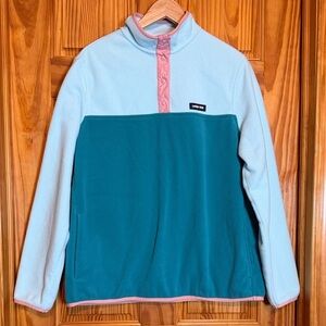 Lands' End Soft Blue and Teal Fleece Long Sleeve Pullover with Pink Accents